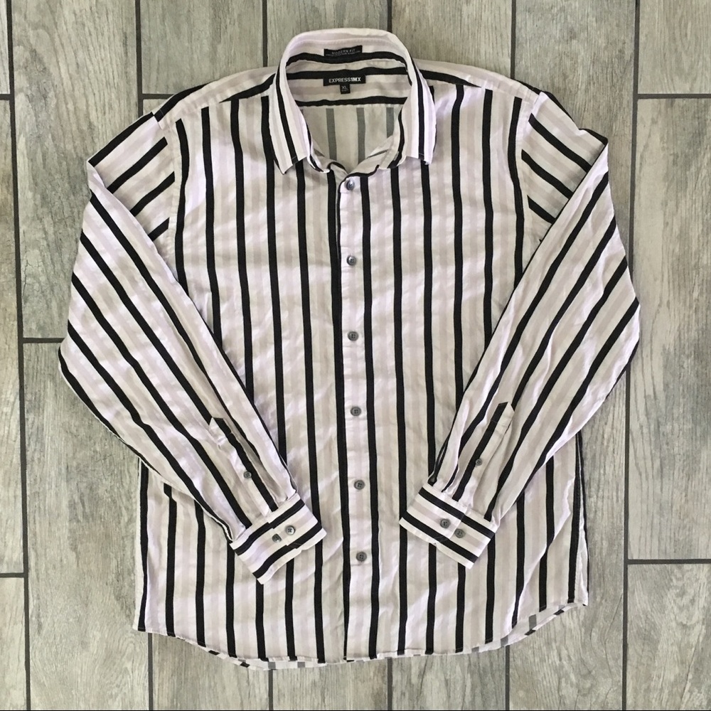 Express 1MX Button Down Dress Shirt Striped XL